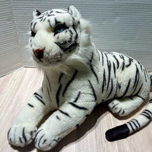 Vintage JIC White Tiger Plush Stuffed Animal – Realistic Big Cat Toy 17”